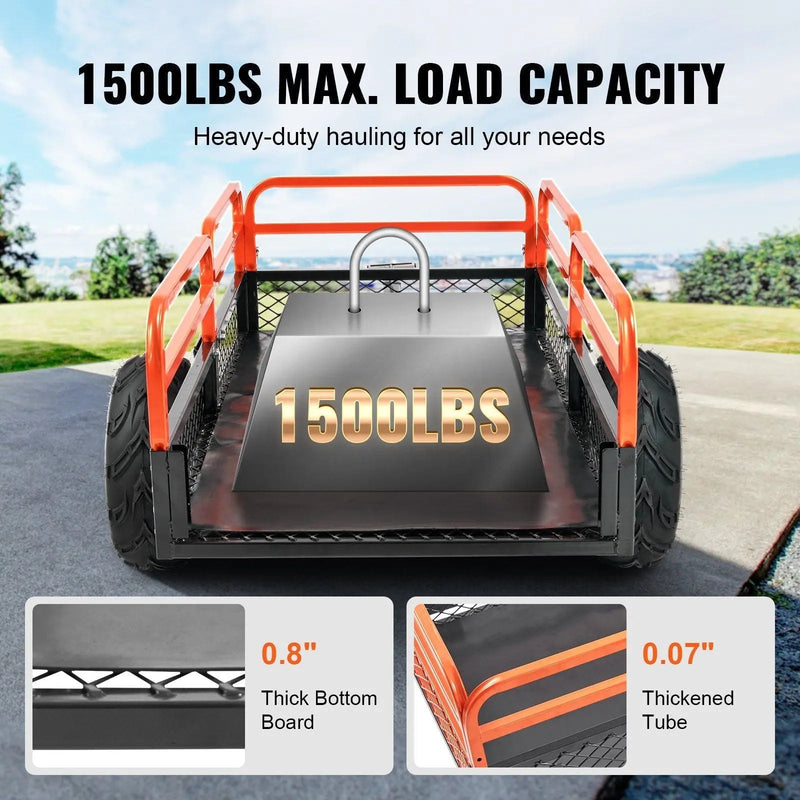 1500 lbs Steel Dump Trailer, 15 Cu. Ft Capacity, Removable Sides, Tow Behind for Mowers/Tractors/ATV, DOBA-DT1500