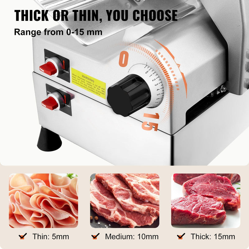540W Automatic Meat Slicer, 10" Dual Stainless Steel Blades, 0–15mm Adjustable Thickness, Child Lock Protection, DOBA-MS540