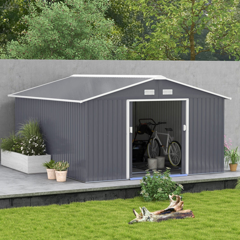 12.6' x 11' Metal Storage Shed with Double Sliding Doors & Air Vents, Outsunny, DOBA-SH12611