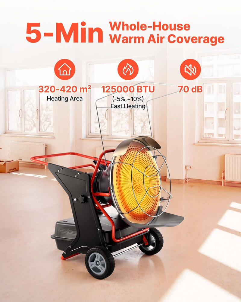 125,000 BTU Radiant Kerosene/Diesel Heater, Portable Industrial Space Heater with Adjustable Temperature & Wheels, DOBA-RH125