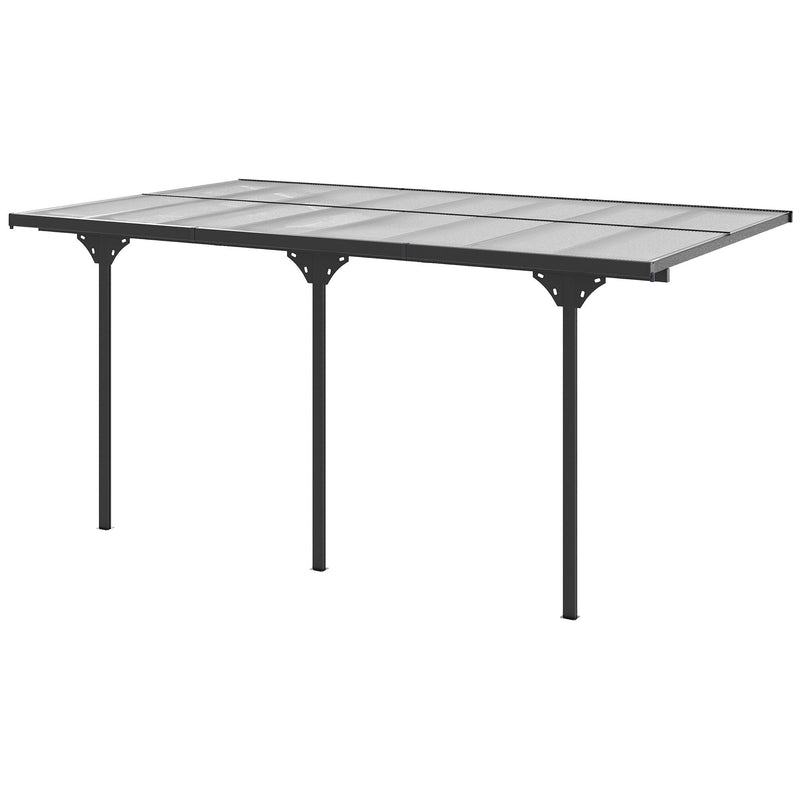 16.5' x 10' Wall-Mounted Aluminum Pergola Gazebo with Polycarbonate Hardtop, Gray, Outsunny, DOBA-PG16510