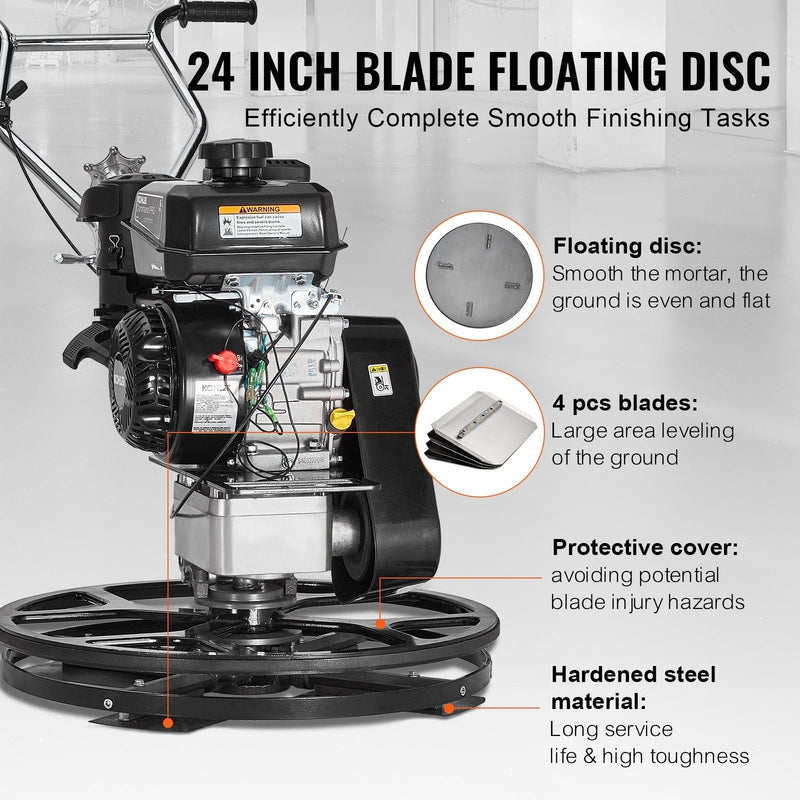 24" Walk-Behind Power Trowel, 6 HP Gas-Powered Cement Finishing Machine with Float Pan Blade, DOBA-PT24