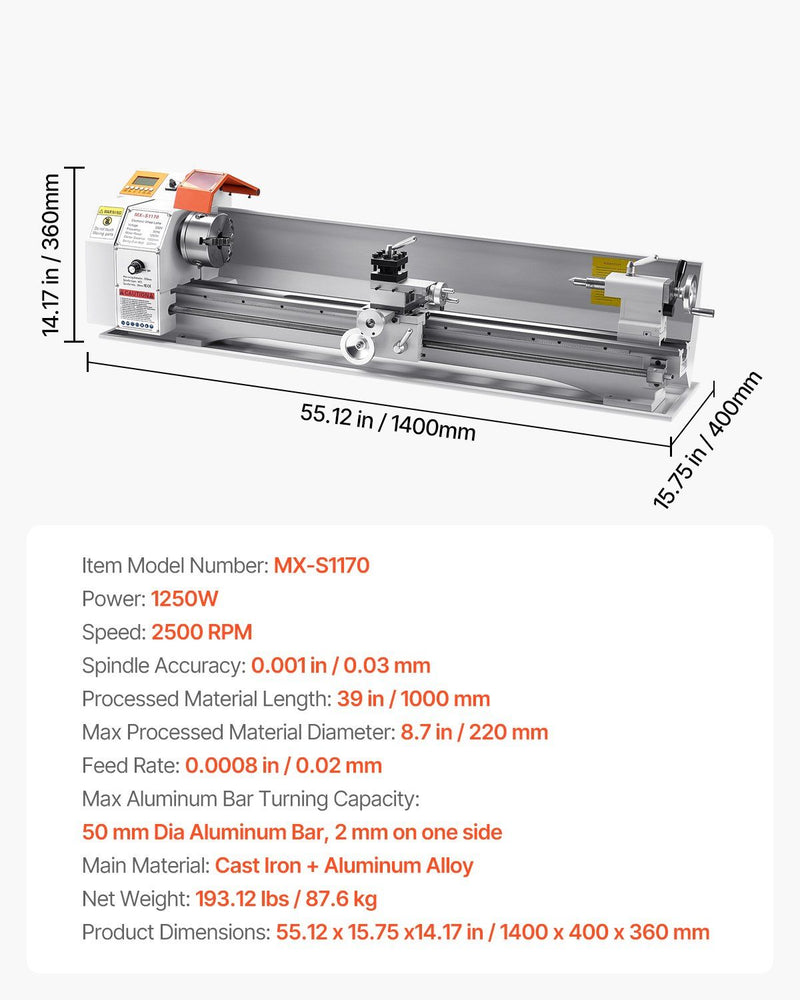 8.7" x 39" Metal Lathe Machine, Precision Bench Lathe, Variable Speed Power Control, Heavy-Duty Metalworking Tool, DOBA-ML8739