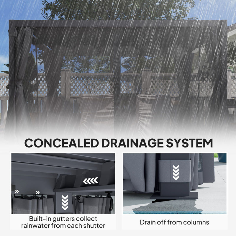 10' x 13' Adjustable Louvered Aluminum Pergola with Canopy, Curtains & Netting, Outsunny, DOBA-PG1013