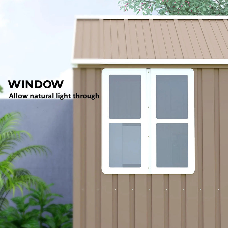 8' x 6' Metal Garden Storage Shed, Extra Large Tool Storage, Doors, Window, and Air Vents, Brown, DOBA-MS86
