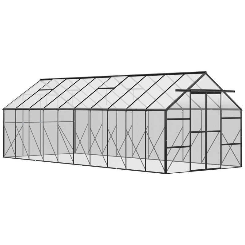 20' x 8' Walk-In Aluminum Polycarbonate Greenhouse with Roof Vent & Sliding Door, Outsunny, DOBA-GH208