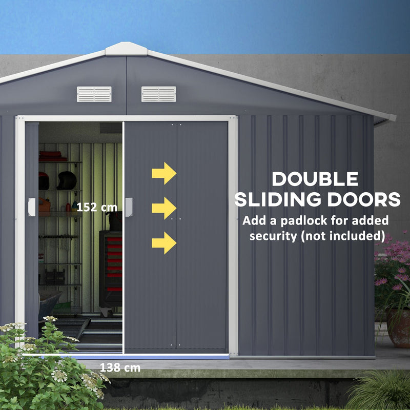 12.6' x 11' Metal Storage Shed with Double Sliding Doors & Air Vents, Outsunny, DOBA-SH12611
