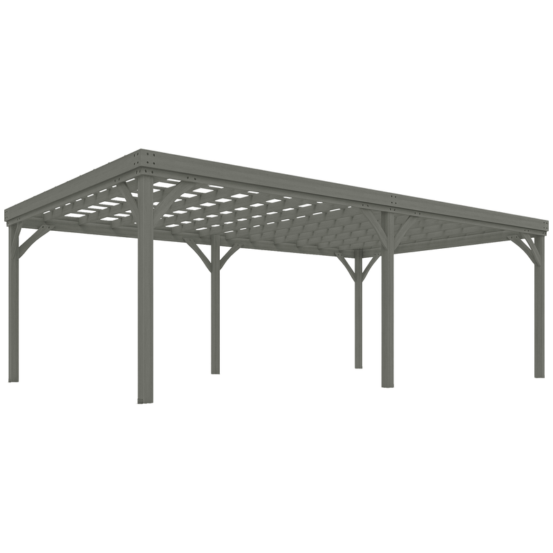 12' x 20' Wooden Pergola Gazebo with Grape Trellis & Concrete Anchors, Gray, DOBA-WPG1220