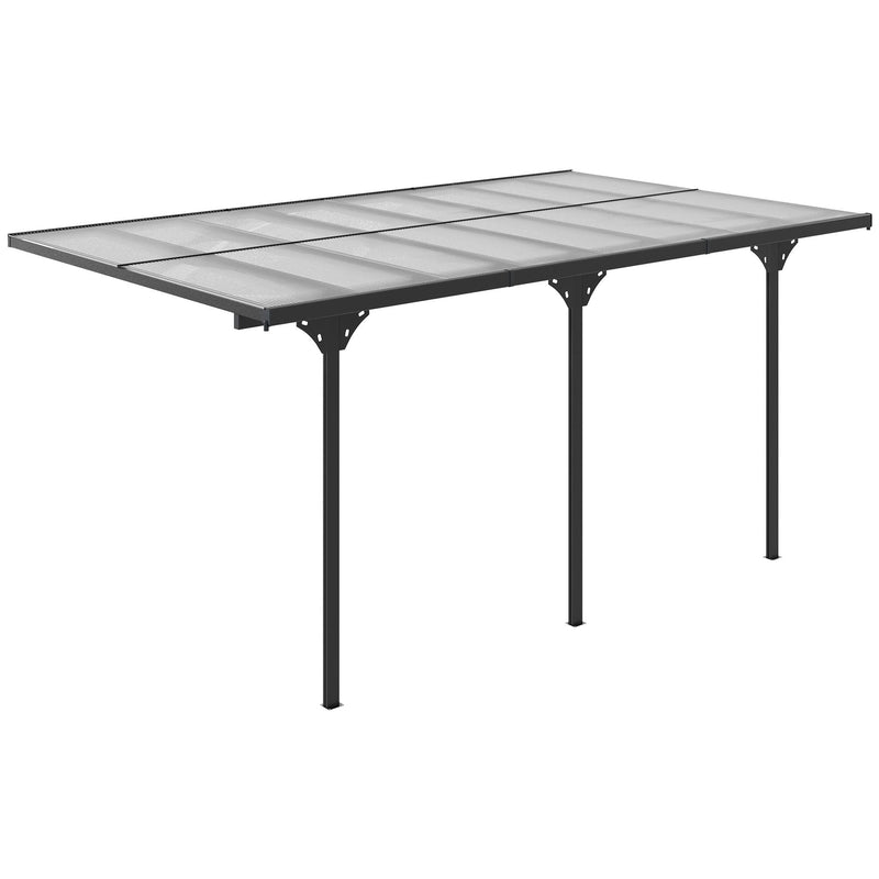 16.5' x 10' Wall-Mounted Aluminum Pergola Gazebo with Polycarbonate Hardtop, Gray, Outsunny, DOBA-PG16510
