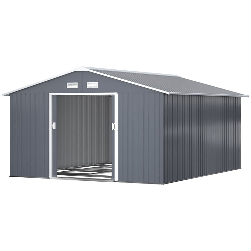 12.6' x 11' Metal Storage Shed with Double Sliding Doors & Air Vents, Outsunny, DOBA-SH12611
