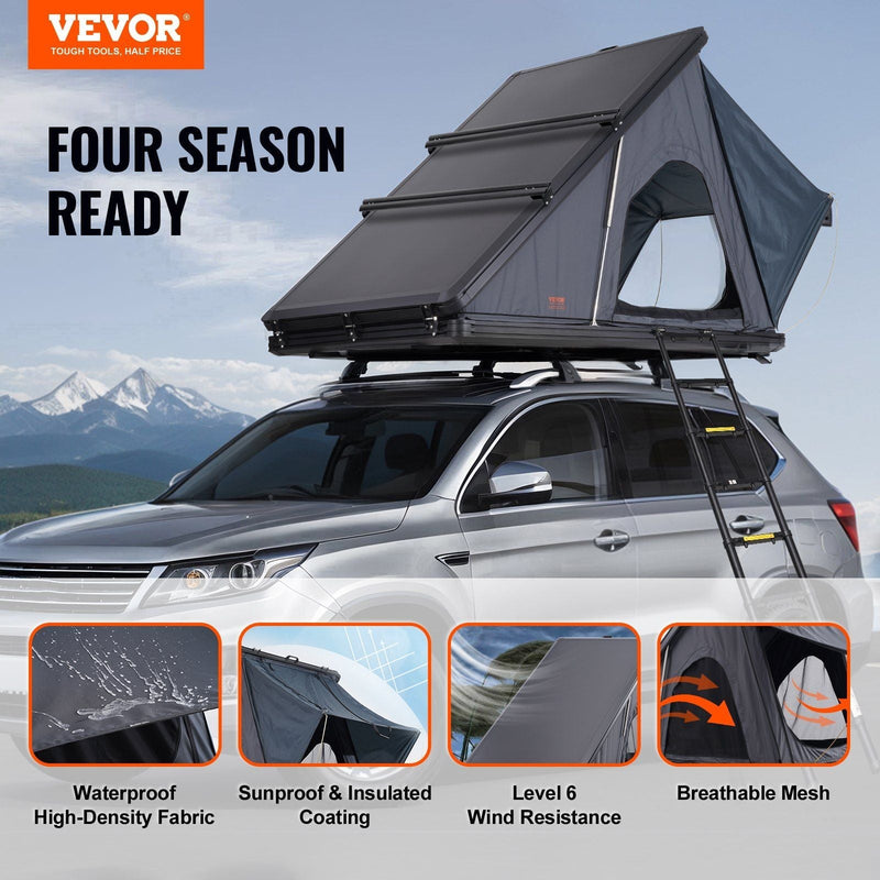 Hard Shell Rooftop Tent 2–3 Person with Ladder, Aluminum Shell Waterproof Tent for SUV & Truck, VEVOR, DOBA-RTT23AL