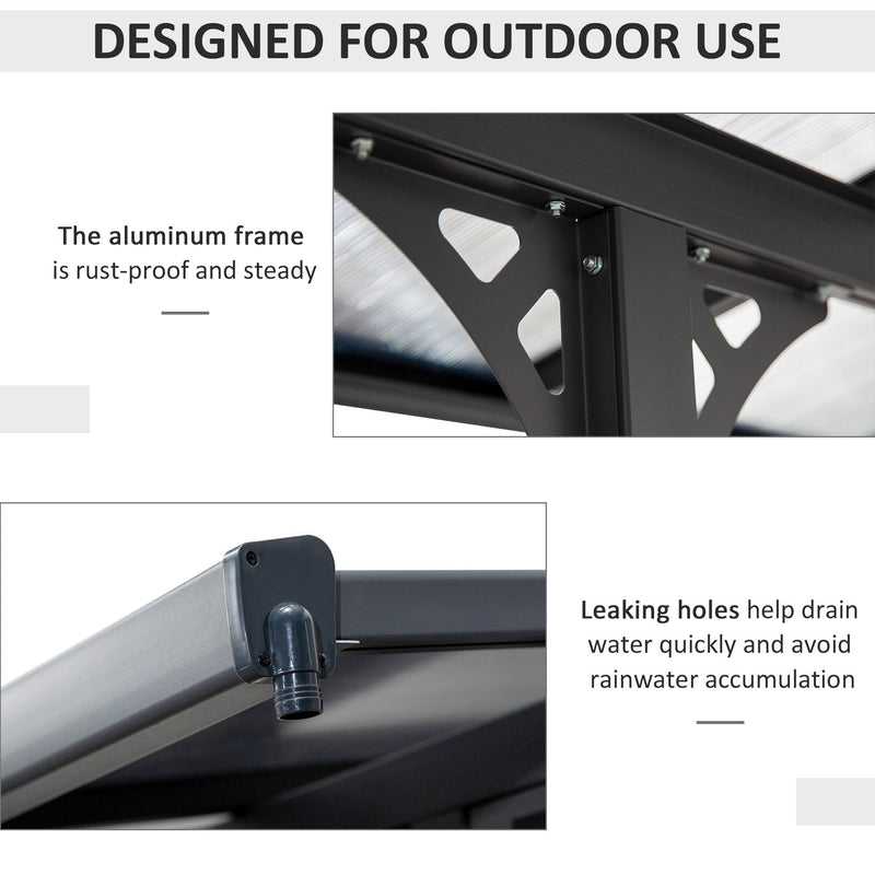 16.5' x 10' Wall-Mounted Aluminum Pergola Gazebo with Polycarbonate Hardtop, Gray, Outsunny, DOBA-PG16510