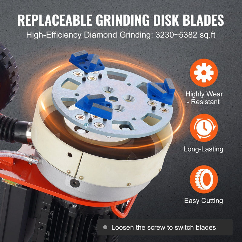 10" Electric Concrete Floor Grinder 1.7HP 1720RPM Brushless, Wet & Dry, VEVOR, DOBA-CG1017