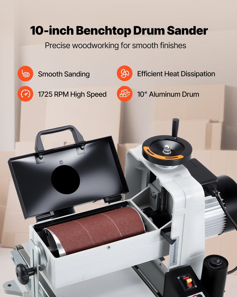10" Benchtop Drum Sander, 1HP Dual Motor with Variable Speed Conveyor & Dust Port, VEVOR, DOBA-DS101