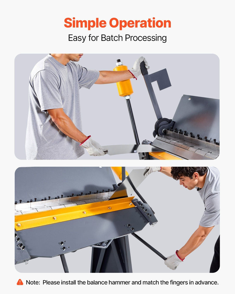 VEVOR Box and Pan Brake, 48 in Sheet Metal Bending Brake, 12-Gauge Mild Steel Capacity, 0-135 Degree Adjustable, Metal Bender Machine with 8 Fingers, Heavy-Duty Aluminum Folder for Precise Bending
