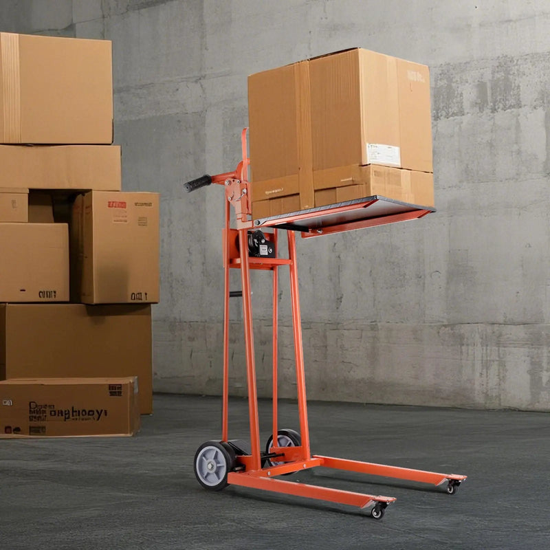 330 lbs Material Lift Winch Stacker, Pallet Truck Dolly, 42.9 in Max Lift, DOBA-LWS330