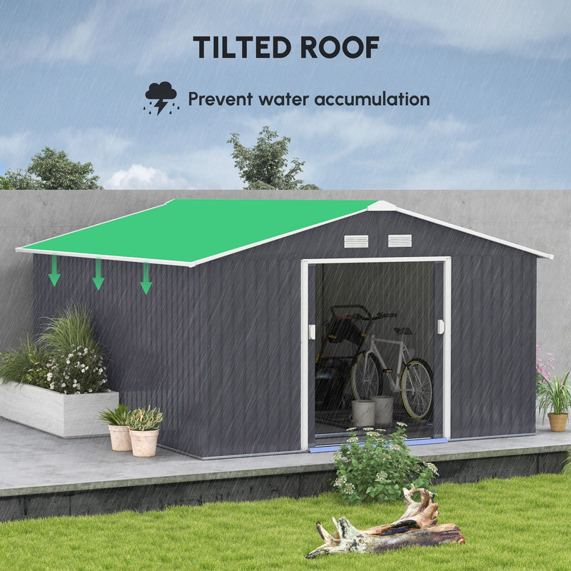 12.6' x 11' Metal Storage Shed with Double Sliding Doors & Air Vents, Outsunny, DOBA-SH12611