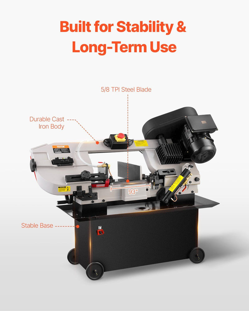 VEVOR Metal Horizontal Band Saw, 7 x 12 in Rectangular Cutting Capacity, 110/220V Metal Vertical Cutting Bandsaw with 1.1 kW Motor, 0-45° Angle Adjustment, Variable Speed, for Metal, Wood, and Plastic