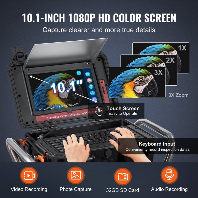 328 ft (100m) Sewer Camera, Self-Leveling Drain Inspection System, 10.1" Touchscreen Display, DOBA-SC100