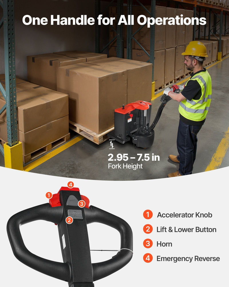 Electric Pallet Jack 4400 lbs Capacity, Lithium Battery Powered with 48" x 27" Forks, VEVOR, DOBA-PJ4400