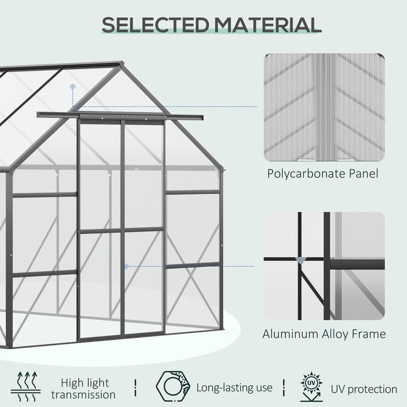 20' x 8' Walk-In Aluminum Polycarbonate Greenhouse with Roof Vent & Sliding Door, Outsunny, DOBA-GH208