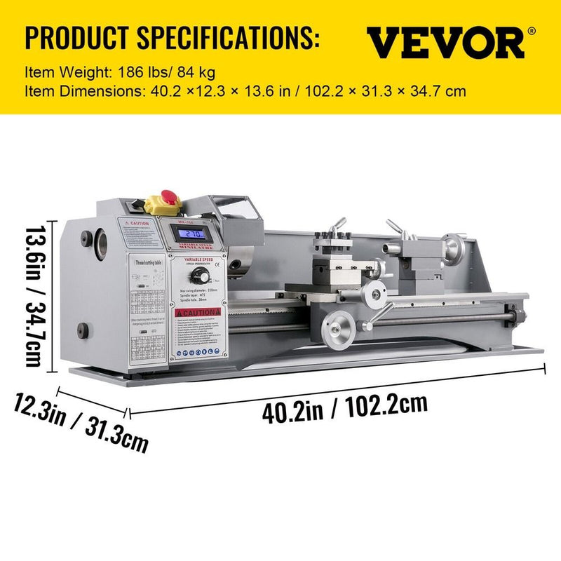 Mini Metal Lathe 8.7" x 29.5" 1100W Variable Speed 110V with Metal Gears, DOBA-ML8729