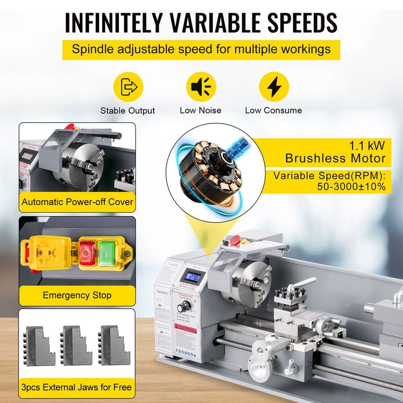 Mini Metal Lathe 8.7" x 29.5" 1100W Variable Speed 110V with Metal Gears, DOBA-ML8729