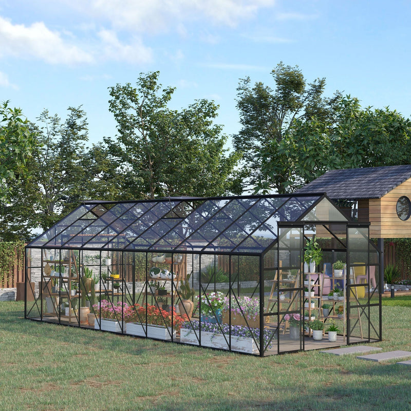 20' x 8' Walk-In Aluminum Polycarbonate Greenhouse with Roof Vent & Sliding Door, Outsunny, DOBA-GH208