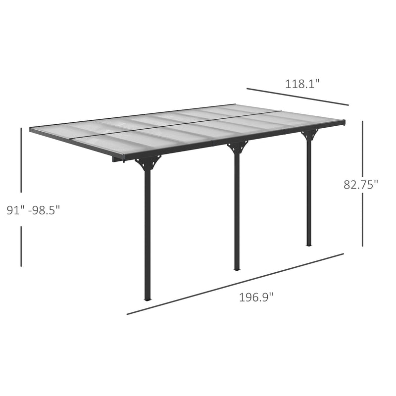 16.5' x 10' Wall-Mounted Aluminum Pergola Gazebo with Polycarbonate Hardtop, Gray, Outsunny, DOBA-PG16510