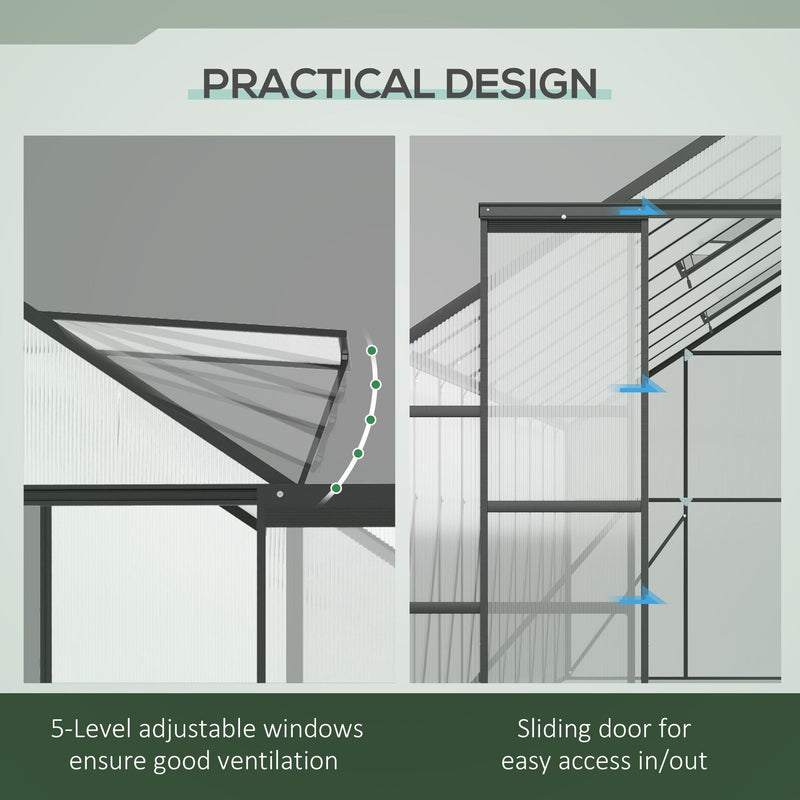 20' x 8' Walk-In Aluminum Polycarbonate Greenhouse with Roof Vent & Sliding Door, Outsunny, DOBA-GH208