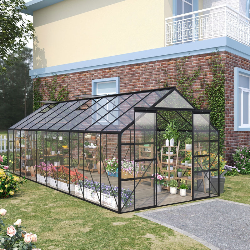 20' x 8' Walk-In Aluminum Polycarbonate Greenhouse with Roof Vent & Sliding Door, Outsunny, DOBA-GH208
