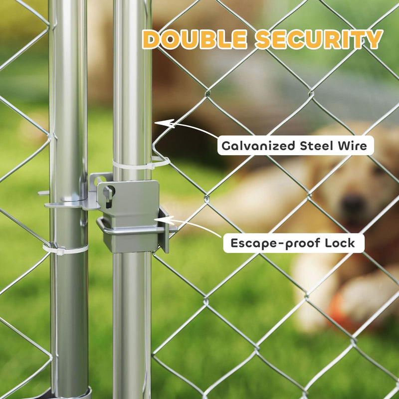 19.7' x 7.5' Outdoor Dog Kennel with Adjustable Bowl Rack & Waterproof Roof, PawHut, DOBA-DK20