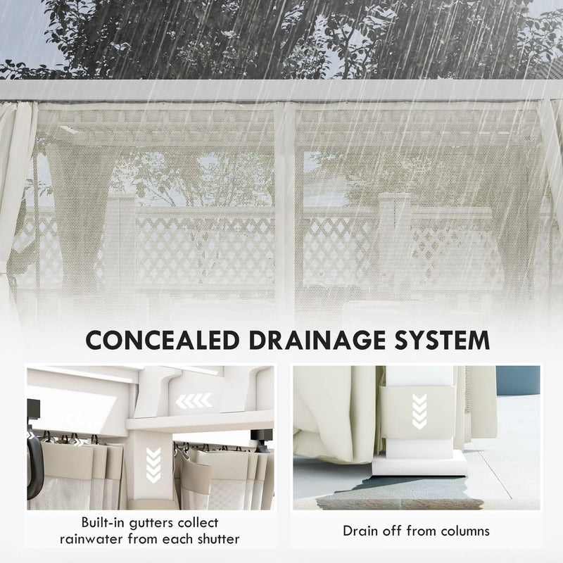 12' x 19' Aluminum Pergola, 2 Adjustable Louvred Roofs, Curtains & Nettings, UV-Fighting & Waterproof, DOBA-PC1219
