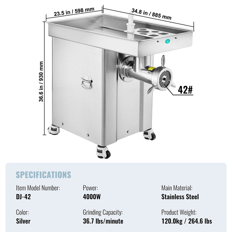 Commercial Electric Meat Grinder, 36.7 lbs/min Grinding Capacity, Industrial Cabinet Design, Heavy-Duty Construction, DOBA-MG36