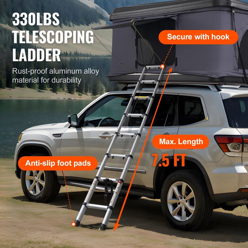 Hard Shell Rooftop Tent 2–3 Person with Ladder, ABS Shell Waterproof Camping Tent for SUV & Truck, VEVOR, DOBA-RTT23ABS