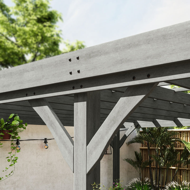 12' x 20' Wooden Pergola Gazebo with Grape Trellis & Concrete Anchors, Gray, DOBA-WPG1220