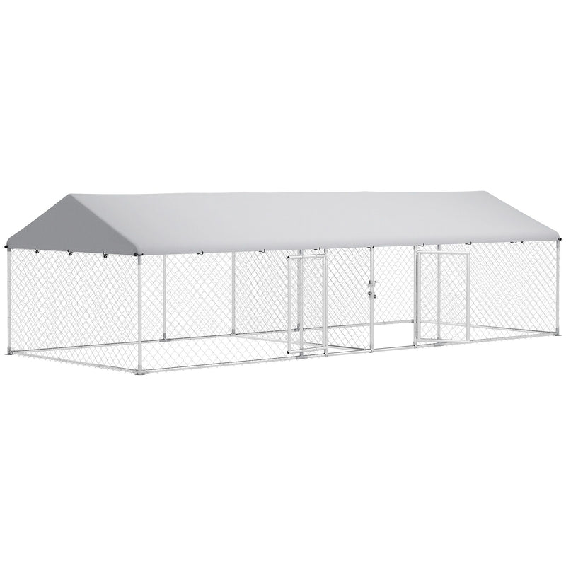 19.7' x 7.5' Two-Room Outdoor Dog Kennel with Roof & Secure Lock, PawHut, DOBA-DK20TR