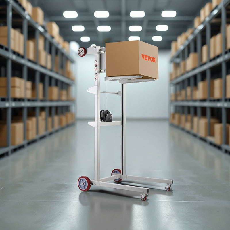 551 lbs Material Lift Winch Stacker, 70" Max Lift Height, Manual Pallet Truck Dolly with Wheels & Adjustable Forks, DOBA-WLT551
