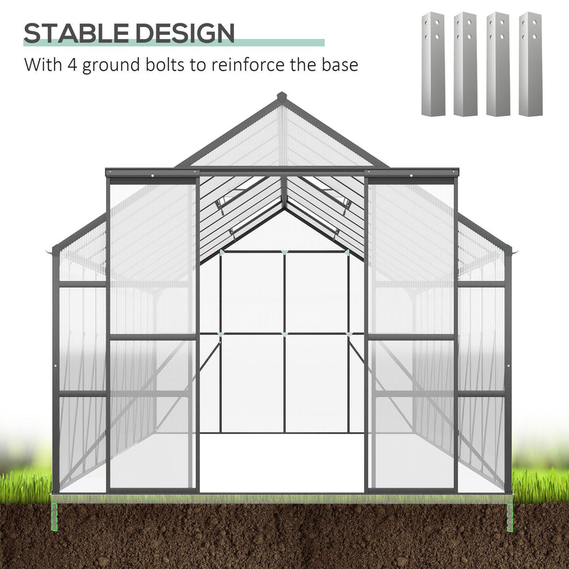20' x 8' Walk-In Aluminum Polycarbonate Greenhouse with Roof Vent & Sliding Door, Outsunny, DOBA-GH208