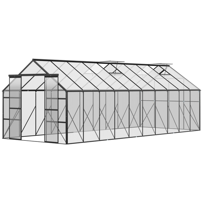 20' x 8' Walk-In Aluminum Polycarbonate Greenhouse with Roof Vent & Sliding Door, Outsunny, DOBA-GH208