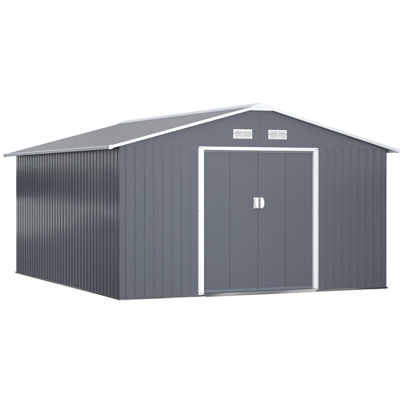 12.6' x 11' Metal Storage Shed with Double Sliding Doors & Air Vents, Outsunny, DOBA-SH12611