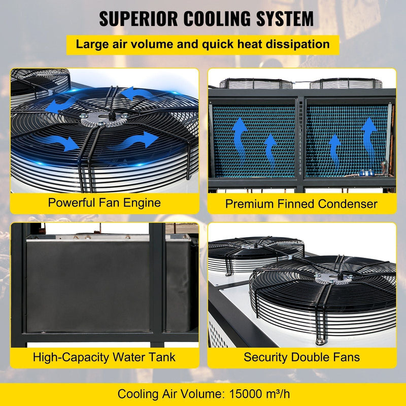 15 Ton Industrial Water Chiller, 15HP Air-Cooled System, Finned Condenser with Micro-Computer Control, Stainless Steel Water Tank, DOBA-WC15