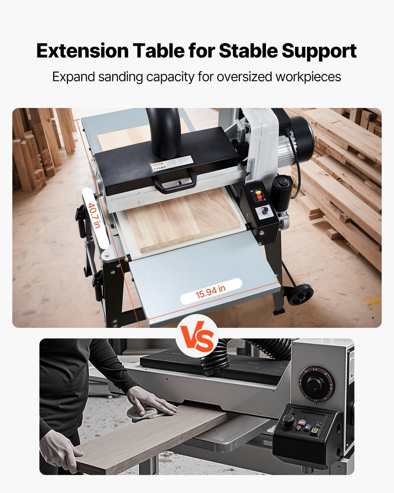 16" Drum Sander with Stand & Extension Tables, 1.5HP Variable Speed Dual Motor, VEVOR, DOBA-DS1615HP