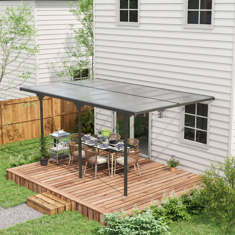 16.5' x 10' Wall-Mounted Aluminum Pergola Gazebo with Polycarbonate Hardtop, Gray, Outsunny, DOBA-PG16510