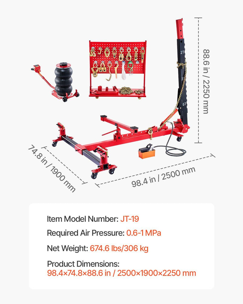 6T Auto Body Frame Puller Straightener, 3T Airbag Jack with 6000 PSI Hydraulic Foot Pump, Includes 16 Straightening Tools for Car/SUV/Pickup Repair, DOBA-FP6T