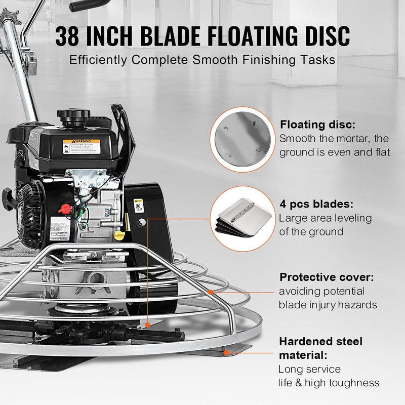 38" Walk-Behind Power Trowel, 6HP Gas-Powered Cement Finishing Machine with Float Pan Blade, DOBA-PT38