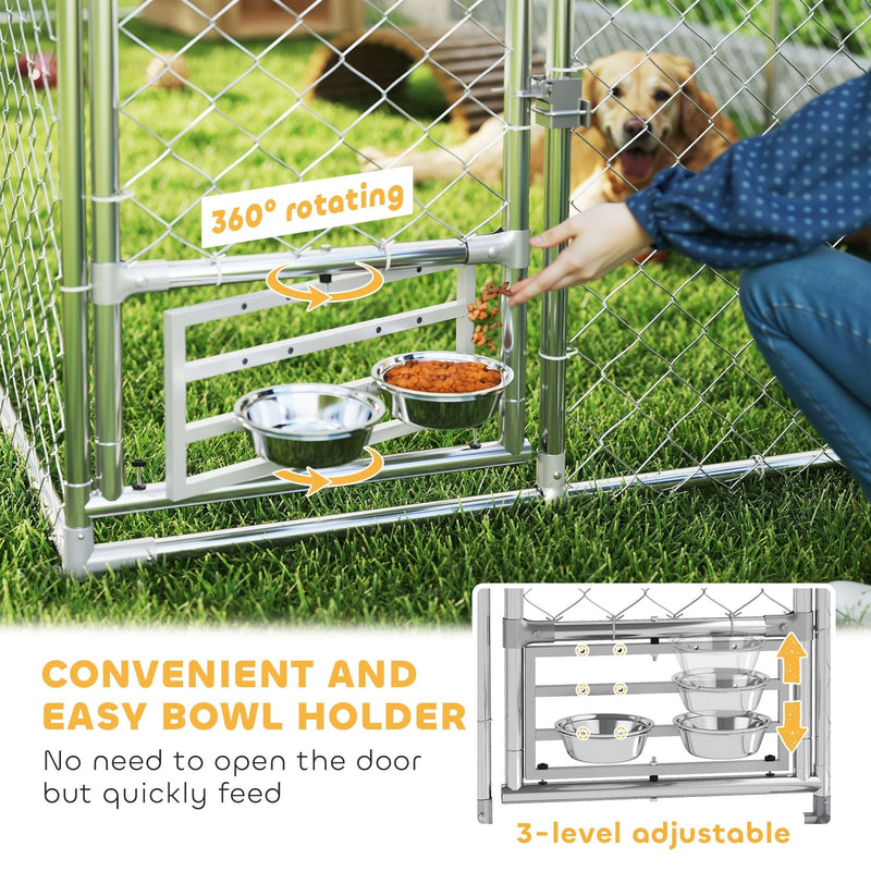 19.7' x 7.5' Outdoor Dog Kennel with Adjustable Bowl Rack & Waterproof Roof, PawHut, DOBA-DK20